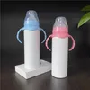 US warehouse! 8oz sublimation tumblers blank sippy cup water milk bottle kid mug handle pink blue stainless steel children bottles for kids toddler 1-5 fast delivery