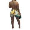 Holiday Beach Style Women Sexy Leaf Printing Jumpsuits Halter Ärmlös Lace-up Backless Short Rompers Summer Ankomster 210525