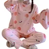 Зимние женщины мультфильм Pajamas с длинным рукавом фланель 2шт пижамы набор толстые коралловые бархатные сонные одежды домашний костюм для pijama 210831