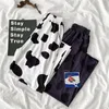 Women's Pants & Capris High Waist Wide Leg Drape Casual Korean Style Small Loose Internet Cows Pattern Cropped Ins Fashion