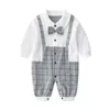 born Baby Boy Girl Romper Fall Long Sleeves Bowtie Style Bebe Clothes Little Gentle Man Infant Babe Jumpsuits 210816