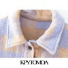 KPYTOMOA Kvinnor Fashion Overhirts Oversized Checked Woolen Jacket Coat Vintage Pocket Asymmetric Kvinna Ytterkläder Chic Toppar 211014