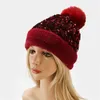 Bonnet/crâne casquettes hiver bonnets chapeaux femmes luxe paillettes bonnet femme fourrure Pom chapeau Bonnet chaud pour Delm22