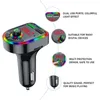 Car USB Charger Bluetooth 2 Port Aux Wireless Handfree Kit FM Transmitter With Colorful Ambient Light LED Display MP3 Audio Music Player