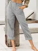 Damenhosen Capris 2021 Europäischer und amerikanischer Stil einfarbige Baumwollleinenmode lockere Freizeithose mit hoher Taille