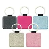 Sublimation Key Ring Shiny PU Leather Keychain Party Round Heart Rectangle Square Blank Christmas Ornaments