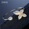 Zakol Luxury Aaa Cubic Zircon Micro Pave Cuff Bangles para mujer Moda Rose Flower Wedding Jewelry Fsbp176 Q0720