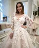 2021 Boho Wedding Dresses with 3D Floral Applique Custom Made Long Sleeves Chapel Train Garden Covered Buttons Wedding Gown vestido de novia