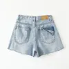 [DEAT] Sommer Mode Kurze Hosen Hohe Taille Einfarbig Loch Split Gabel Persönlichkeit Frauen Denim Shorts 13C941 210527