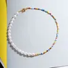 Chaîne de perles d'eau douce baroques faites à la main, griffes colorées bohème simples, bijoux en acier titane 316, accessoires
