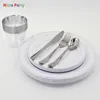 Nicro Gümüş Bardaklar Plastik Tabaklar Çatal Bıçak Kaşık Tek Kullanımlık Temizle Yemek Seti Parti Malzemeleri # DPT37 210610