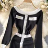 Nuovo design Fashion femminile sexy sexy elegante a petto singolo patchwork a maniche lunghe a maniche lunghe abbigliamento a matita blocco color blocco sho223h