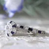 Bagues de cluster OMHXZJ gros mode européenne femme homme fête cadeau de mariage argent bleu coeur zircon 925 sterling bague ensemble RR23