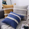 Cotton Linen Cushion Cover 30x50cm/45x45cm Pillow Cover Beige Grey Blue Yellow Boho Style Tassles for Sofa BedHome Decorative 210317