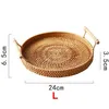 Rattan Tray Round Kosz z uchwytem Hand-Woven Tray Rattan Wiklinowy Kosz Bread Owocowy Food Śniadanie Wyświetlacz L z szybką przesyłką