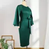 Figurbetontes Kleid Plus Size Frauen Mantel Ärmel Knöpfe Schärpen Slim Office Lady Midi Abend Party Abendessen Anlass Robe Drop 210527