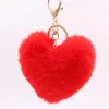Snygg hjärtform Pompoms Keychain för handväska Perfekt Gullig handväska KeyRing Soft and Plush Bag Charm Pendant Fluffy Tillbehör