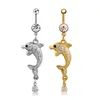 Body Piercing Jewelry Dangle Dolphin Belly Button Ring Navel Barbells with Gem for Women and Girls