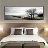 Schwarz-weiße Landschaftsgemälde, Vogel-Baum-Wandbilder für Wohnzimmer, Leinwanddrucke, moderne Heimdekoration