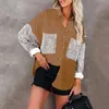 秋のコーデュロイジャケットの女性のオーバーハードシャツのボタンヒョウコート女性210922