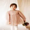 Flower Girl Dresses Autumn Pearl Collar Long Sleeve Embroidery Star Fluffy Princess Dress Kids Clothes 2-6T E20722 210610