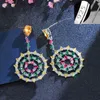 Graceful Multi Yellow Red Green Color Cubic Zirconia Round Long Drop Earrings for Women Party Costume Jewelry CZ276 210714