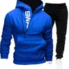 Erkek Eşofman Iki Parçalı Setleri Patchwork Zip Up Kazak Hoodies Jogging Pantolon Ince Kazak Kıyafetler Hip Hop Streetwear Suits 211123