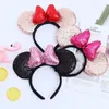 Girl Cute Black Mouse Sequin Crown Ears Hairband Bow Kids Bling Glitter Hair Sticks Bands Holiday Accessories For Children 13 Colors