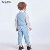 Top i Springautumn Baby Boy Gentleman Garnitur Biała Koszula z muszką + Paski Kamizelka + Spodnie 3 sztuk Formalne ubrania dla dzieci Zestaw 211104