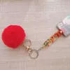 Extracteur de cartes de crédit en acrylique, 1 pièce, porte-clés avec Faux Pom, porte-clés pour clé de voiture, sac à dos, ornement suspendu G1019