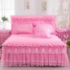 Korea kant ruche bedspread bed rok kussenslopen 1 / 3pc effen kleur matras cover prinses beddengoed ingebouwde blad koning queen size y200423