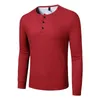 Mode våffel bomull T-shirt Män Höst Slim Fit Långärmad Henley Tshirt StreetWear Casual Solid FärgT-tröja 210706