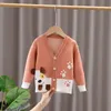 Baby Girl Clothes Winter Cardigan Dog Children Boys Yellow Lolita sweter Z Długim rękawem Topy Dorywczo Dzieci Pull File Tiny Cottons Y1024