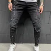 Ripped Jeans Men Skinny Black Pencil Pants Moto Biker Party Casual Hole Jean Color beggar Denim Trousers Male 211108