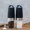 Rostfritt stål Peppar Shaker Electric Salt och Grinder Set med metall Stativ Köksredskap Gravity Automatic Spice Mill 210712