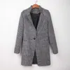 Nouveau Printemps Automne Femmes Houndstooth Trench Coat Manteau d'extérieur élégant pour femmes Col Turndown Gris Trench Femme Hiver 201103