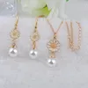 Anhänger Halsketten Charm Gold Rose Simulierte Perlenkette Set Lange Kette Schmuck Hochzeitsaccessoires