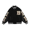 Hip Hop Streetwear Baseball Jacket Coat Brev B Bone Broderi Stand-Up Collar Japanese Bomber College 210928