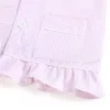 100% cotone seersucker due pezzi primavera estate rosa ruffle bottone bambini pigiama ragazzi e ragazze pigiama set 210915