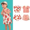 Enfants coréens unisexe vêtements d'été ensembles mode marque Design pomme motif rayé chemise et Shorts tenues enfant 210619