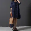 Плюс размер 5XL женские вышивки MIDI платье половина рукава о-шеи свободные сплошные платья для женщин летнее женская повседневная одежда 210316