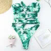 Off Ombro Mulheres Swimwear Swimwear Feminino Tie Tintura Monokini Bandagem Swim Suits Banheira Terno Beachwear Monokini 210604