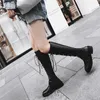 Meotina Winter Knee High Boots 여성 천연 정품 가죽 광장 발 뒤꿈치 긴 부츠 지퍼 라운드 발가락 Tall Shoes 레이디 크기 4-10 210608