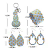 4 pcs Páscoa PU Couro Jóias Conjunto Brincos Bracelet e Keychain com forma de coelho e padrão para meninas presente rrb11973