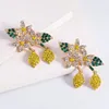 Dangle & Chandelier New Lemon Blossom Flower Earrings Gifts Rhinestone Long Drop Earrings Women Crystal Statement EarringJewlery Wholesale