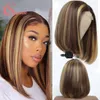 Lace Wigs Ls Hair P4 / 27 Curto Bob Fechamento Peruca Brasileira Brasileira Brasileira 4x4x1 T Peça para as Mulheres Prejogadas Remy