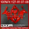 100% Fit OEM Bodywork para Yamaha Moto YZF-R1 YZF-1000 YZF R1 1000 CC 07-08 Corpo 91No.45 YZF R1 1000CC YZFR1 07 08 YZF1000 2007 2008 Glossy Vermelho Injecção Molde Fairing Kit