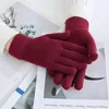 Pięć palców Rękawiczki zimowe kobiety utrzymują ciepło ekran dotykowy cienki polarny solidny miękki prosty styl dzianiny