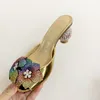 2024 Women Ladies Genuine Real Leather High Heels Summer Sandals Bead 3D Flower Flip-flops Slipper Slip-on Wedding Dress Gladiator Shoes Colourful Diamond