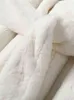 LAUTARO Kış Uzun Beyaz Kabarık Sıcak Boy Faux Kürk Kadın Kaput Yaka Sashes Gevşek Korece Moda Giyim ile 211110